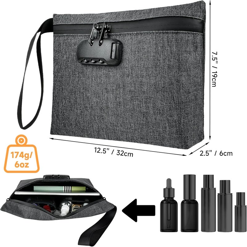 BOJLY Smell Proof Bag with Combination Lock 12.5 inch x 7.5 inch Waterproof Zipper Organizer for Travel Tote Bag Grey - Image 2